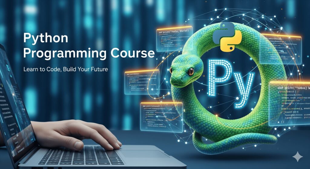 Laptop with Python code displayed during Python course in Pune